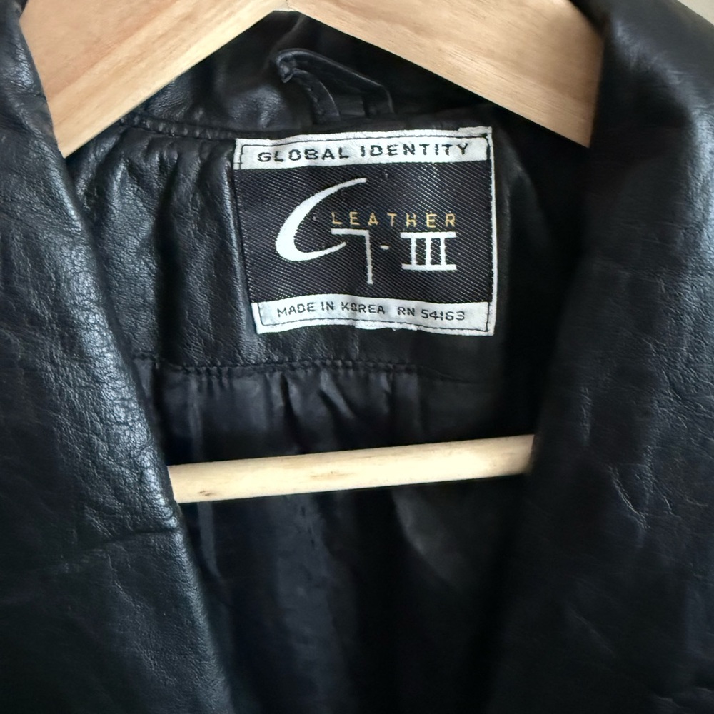 Vintage 90s G-III Black Leather Trench Coat Minimalist Longline L - Picture 2 of 7